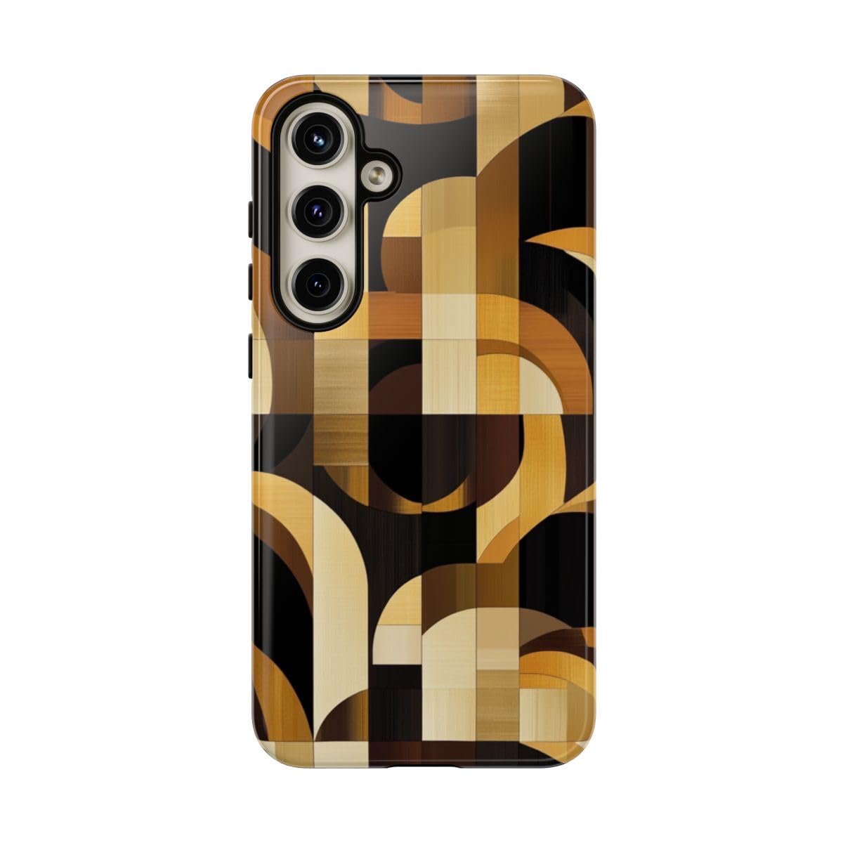 Coque Galaxy S24 Plus solide et élégante motif géométrique marron et doré