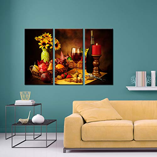 Iknow Foto Large Kitchen Canvas Wall Art Vintage Fruits Flowers Artwork Retro Canvas Painting Modern Food Decoration Red Wine Pictures Giclee Print Framed Arts On Canvas For Dining Room Home Decor #TOP3