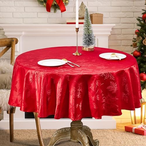 ARIDUR Round Christmas Tablecloth, Red Christmas Table
