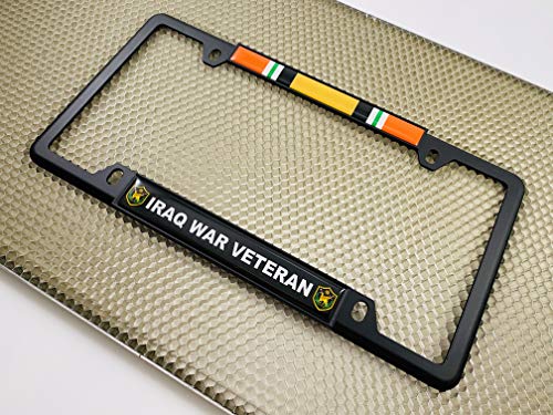 Iraq War Veteran - Domed Custom-Made Personalized Narrow (Thin) Top 4 Hole Metal Car License Plate Frame With Free Caps - Black (Quantity: 1 Frame) #TOP4