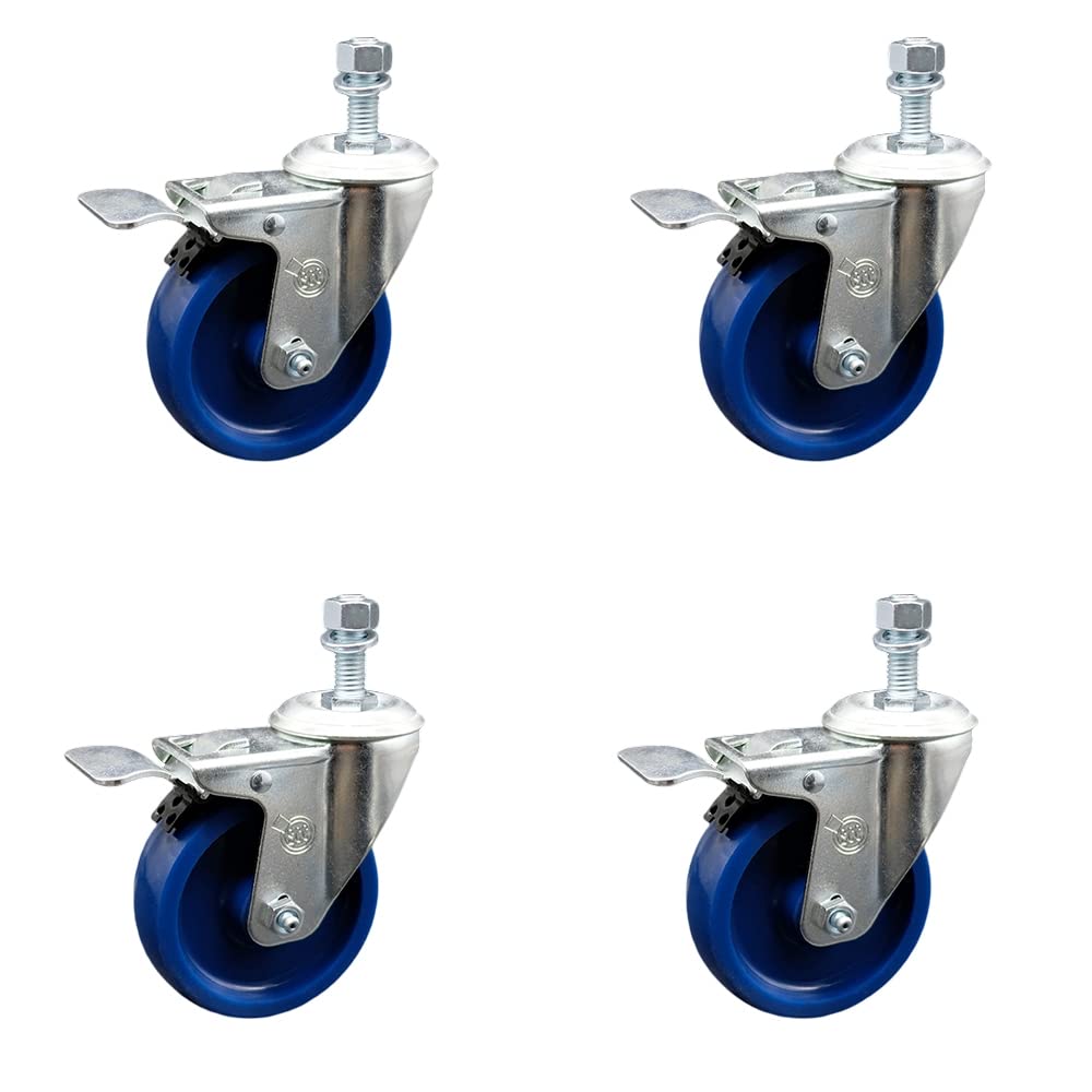 Solid Polyurethane Swivel Threaded Stem Caster Set of 4 w/4