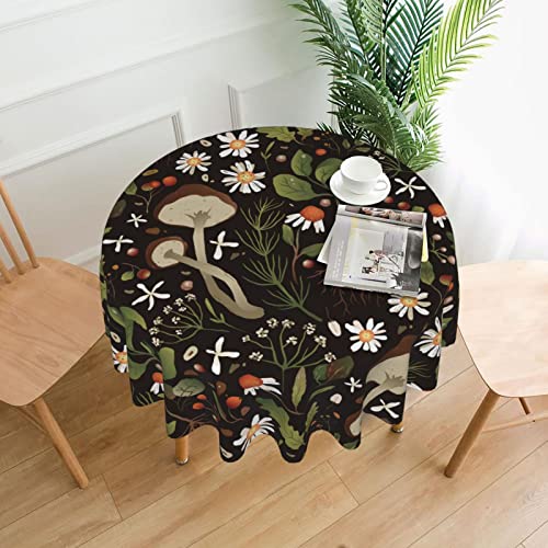 Duiywfh Mushrooms And Flowers Round Tablecloth 60" Waterproof Tablecover For Outdoor Patio Party Picnic Wedding Indoor Kitchen Dinner Tabletop Decoration #TOP20