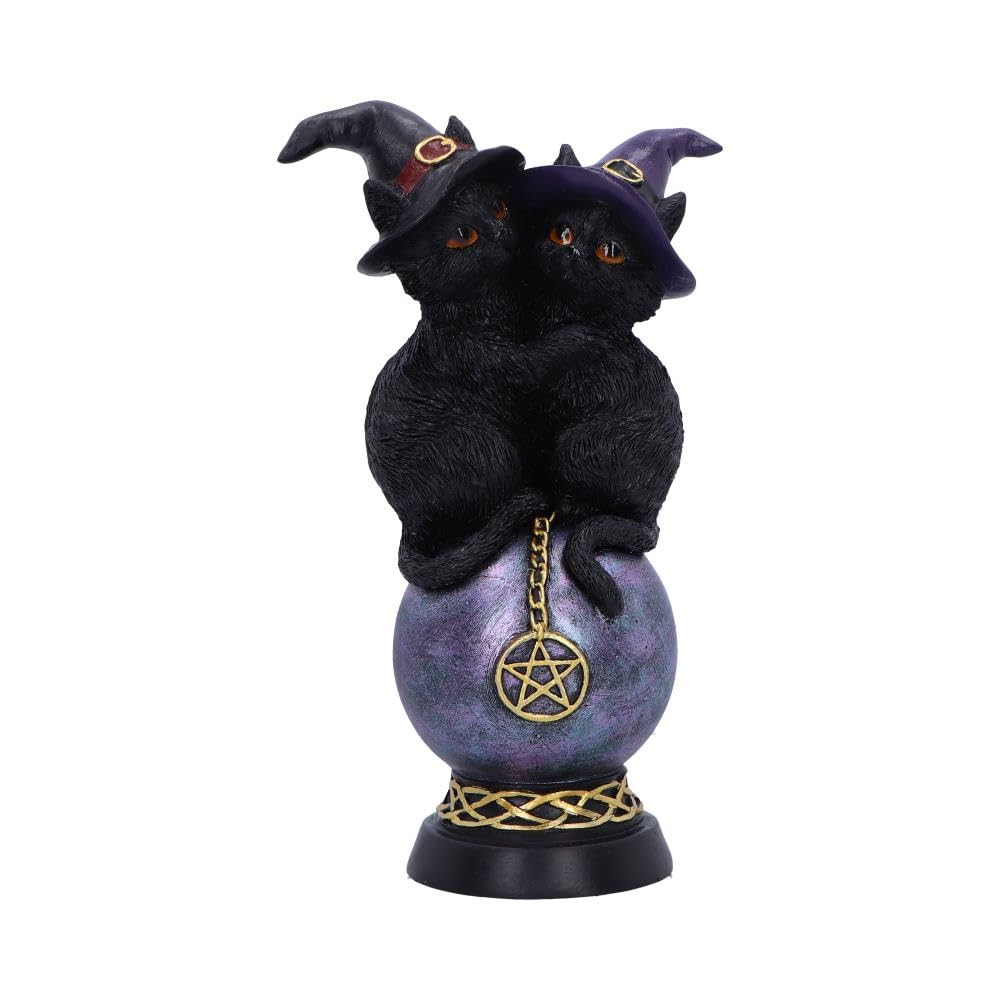 Nemesis Now Kittens Orbuculum Witches Cat Ornament – Resin Figurine, Two Cats with Witches' Hats, Crystal Ball, Mystical Decor for Cat Lovers