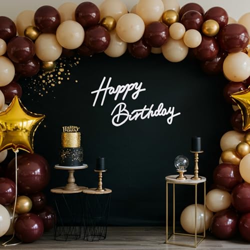 Image of TONIFUL Happy Birthday Sign for Backdrop - White Felt Banner - Includes Dot Glue - Perfect for Birthday Party Backdrop,Wall Decr,Balloon Arch,Photo Background