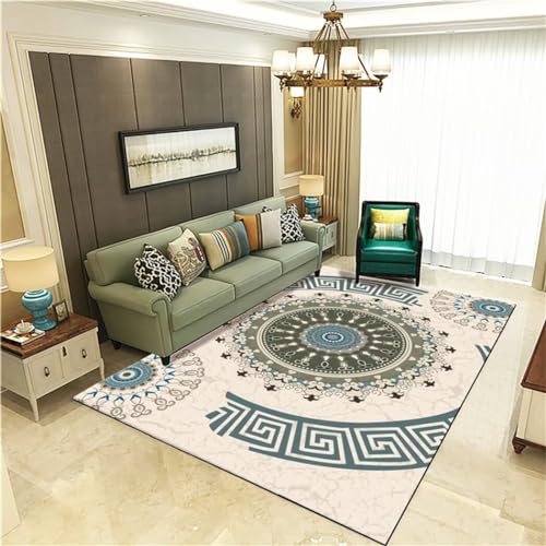 Tapis de salon lavable résistant aux taches tapis couloir bleu 80x80 - 2
