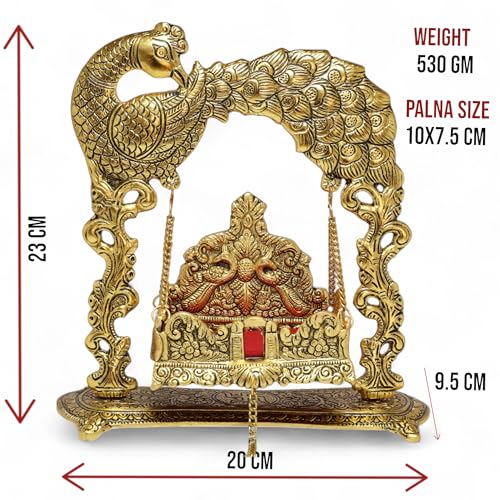 Image of KridayKraft Metal Laddu Gopal Jhulla for Janmastmi Festive Gold Plated Decor Your Home Metal Palna for Krishna ji, Temple Office,Gift Article.
