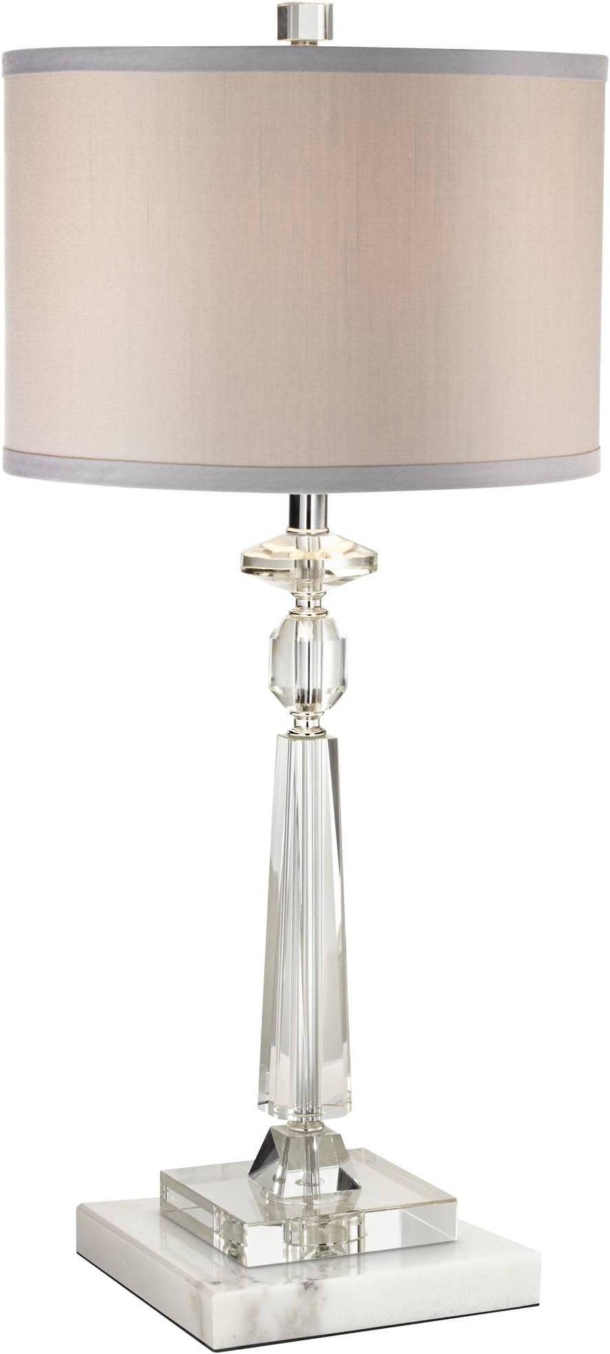 Vienna Full Spectrum Aline Traditional Table Lamp with Square White Marble Riser 26 1/2" High Crystal Column Gray Drum Shade for Living Room Bedroom House Bedside Nightstand Home Office Family