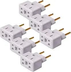 Kit com 6 Adaptadores de Tomada – 3 Pinos para 2 Pinos – Plug 10A / 20A – Modelo Bob Esponja/Plug T Benjamin – Branco