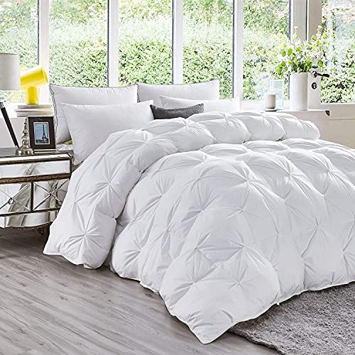 Luxurious Goose Down Feather Fiber Comforter Duvet Insert, Exquisite Pinch Pleat Design, Oversize California King/Cal King White 108 X 98, 100% Egyptian Cotton, 75 Oz. Fill Weight, White #TOP2