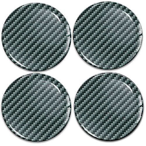 Biomar Labsu00ae 4 x 60mm Autocollant 3D Carbone Désign Argent Noir Silicone pour Cache-Moyeu Enjoliveurs Centre de Roue Caches Emblème A 10660