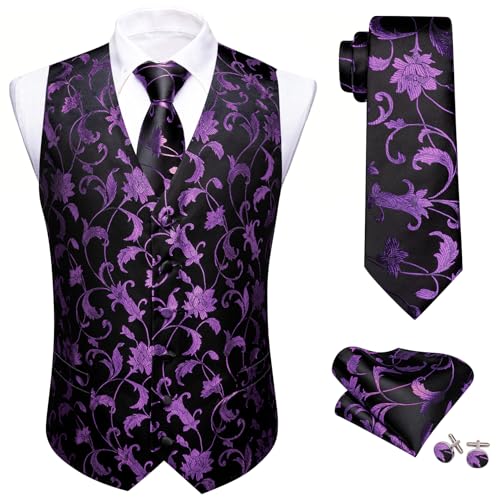 Image of Barry.Wang Mens Suit Vest Paisley /Flower Silk Jacquard Waistcoat Ties Set Formal /Leisure 5PCS