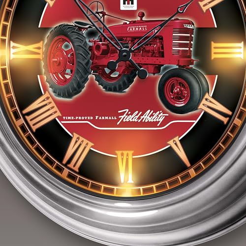 The Bradford Exchange Farmall Illuminated Outdoor Atomic Wall Clock Featuring A Glass-Encased Face with Art of Classic Model H Tractor & Time-Proved Slogan