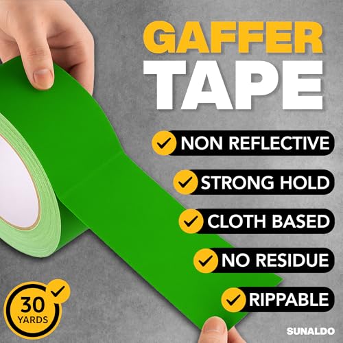 Image of Gaffers Tape Heavy Duty, Easy to Rip, Residue-Free Professional Grade Floor Tape for Electrical Cords, Matte Finish Non Reflective, Weather Resistant (1, Green, 2 inch x 30 Yards)