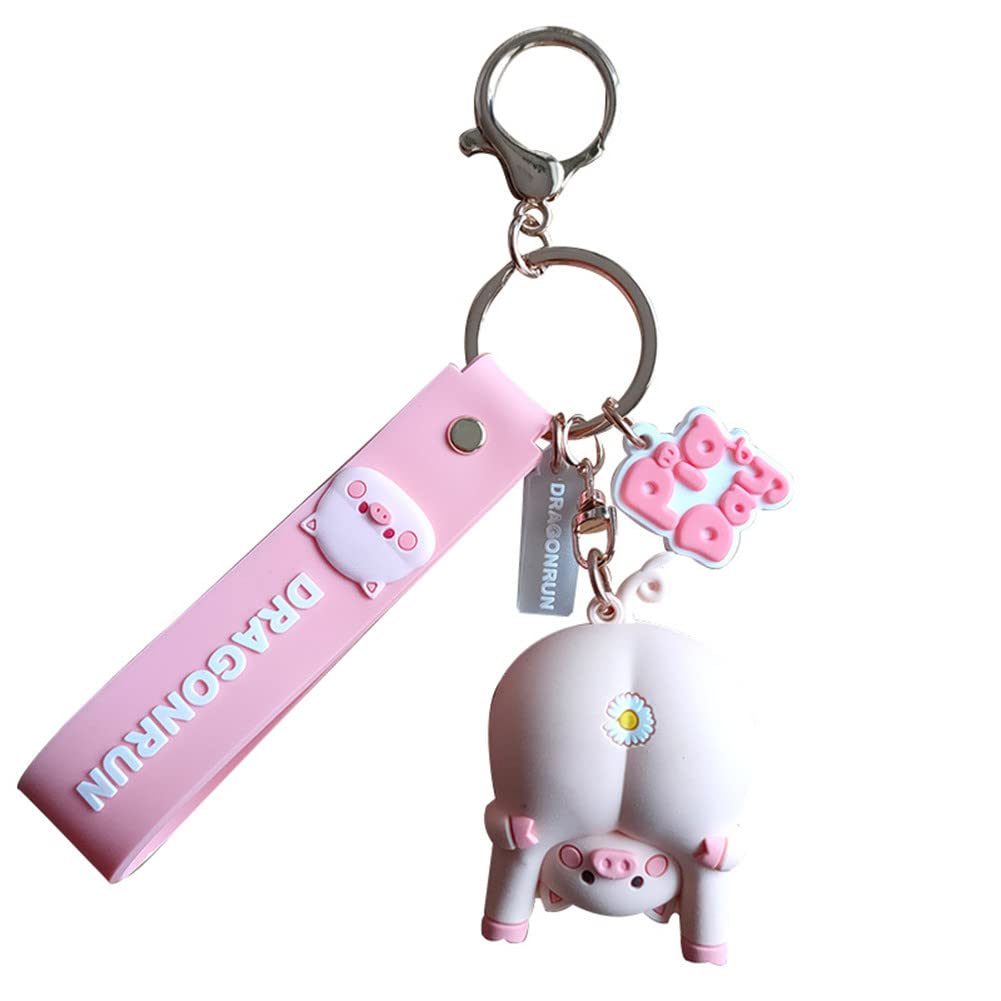 KUPOOL Cute Butt Key Chain Pig Chrysanthemum Key Chain Funny Lovers Bag Hanging Decoration Key Ring Flower Toy Pig Keyring for Women Couple Backpack Pendant, Pink