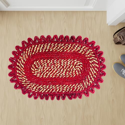 Image of Cotton Doormat for Home |Handmade Cotton Doormat | Quick Dry, Washable Door Mat for Home, Bathroom & Bedroom (Red-Blue)