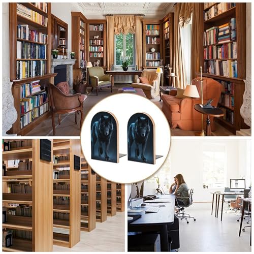 Sujetalibros de madera con base de metal Cool Cyan Black Wolf 6