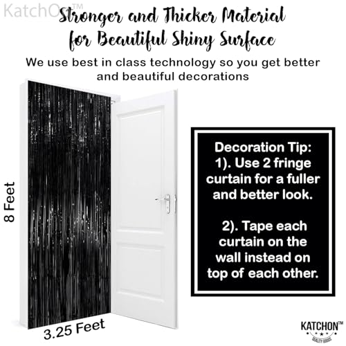 Image of KatchOn XtraLarge Black Fringe Backdrop - Pack of 2 | Black Streamers for Black Halloween Decorations | Tinsel Backdrop for Anniversary, Birthday, Bachelorette | Death to My 20s Decorations
