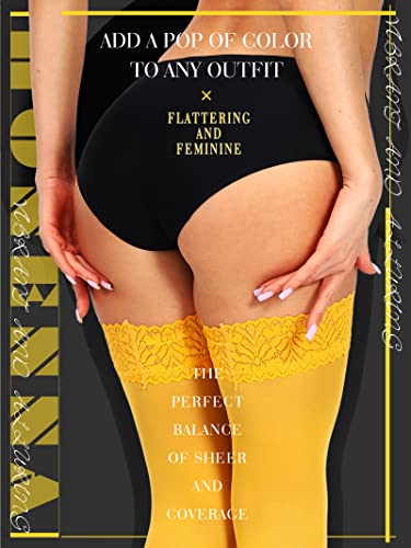 Image of HONENNA Semi Sheer Stay Up Lingerie Thigh High Stockings Lace Top Size A-F