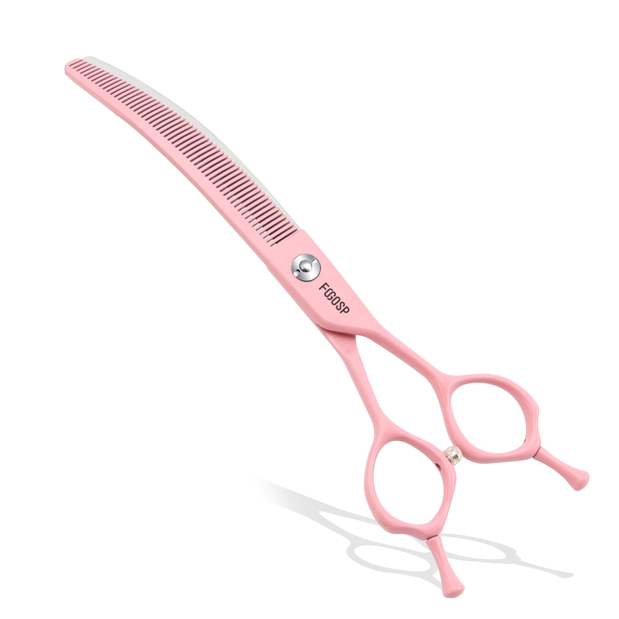 FOGOSP Professional Curved Thinning Shears Dog Grooming Scissors 6.5'' Macarone Series Pink Curved Thinner Scissors for Grooming Small Dogs Pet 48 Teeth Japan 440C(Curved Thinner,6.5)