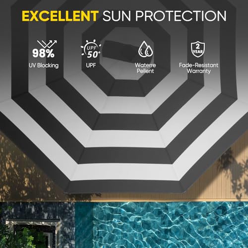 Image of Tempera Patio LED Umbrella with Light | Solar Outdoor Umbrella | Market Table Parasol with Push Button Tilt and Crank, with Sturdy Pole & Fade Resistant Canopy, Easy to Set