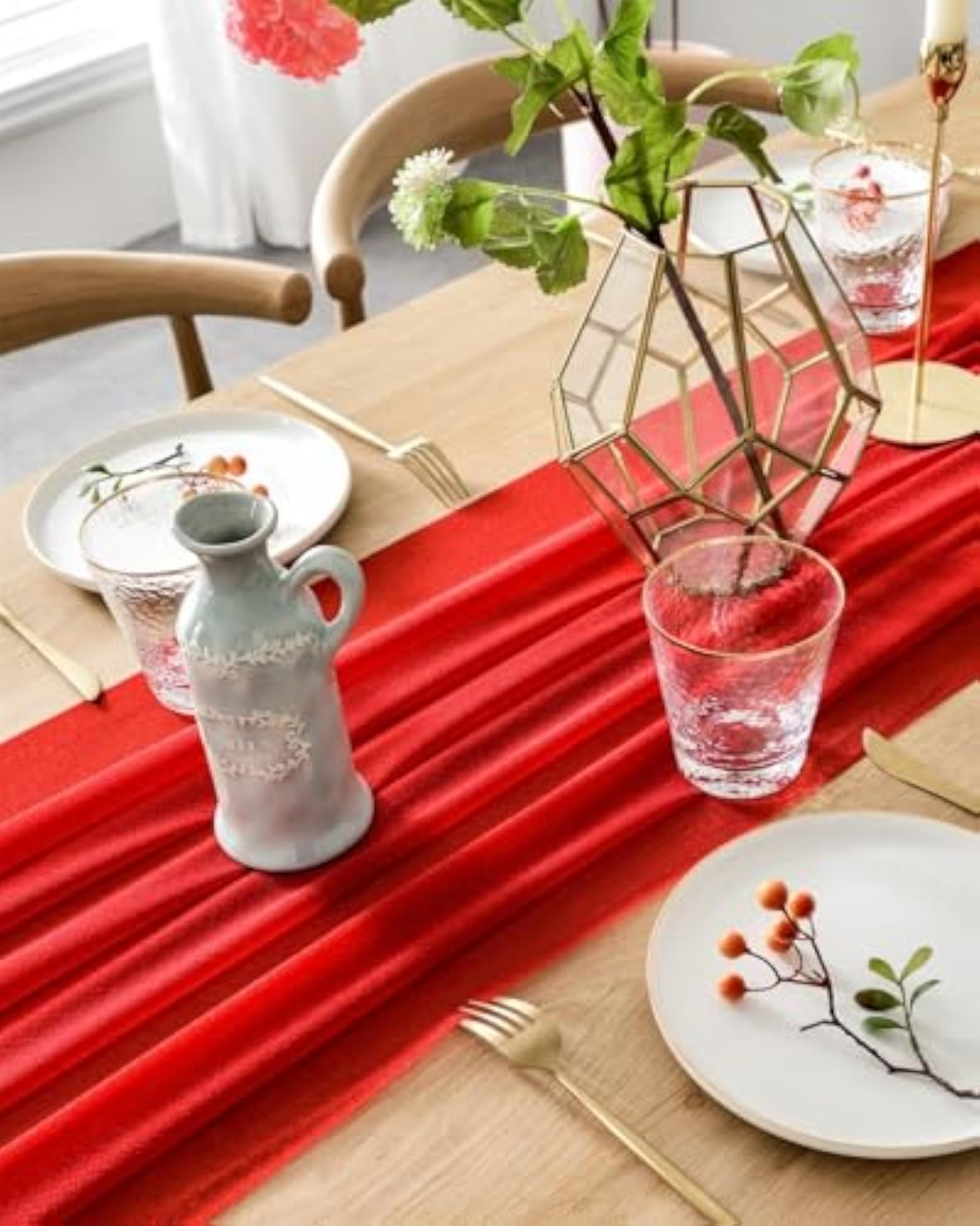 10Ft Red Sheer Table Runner for Romantic Wedding Decor