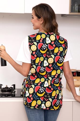 Nanxson Women Cobbler Apron with 2 Patch Pockets Cotton printed Smock with Side Ties for Work Chef kitchen CF3187 Fruit XL