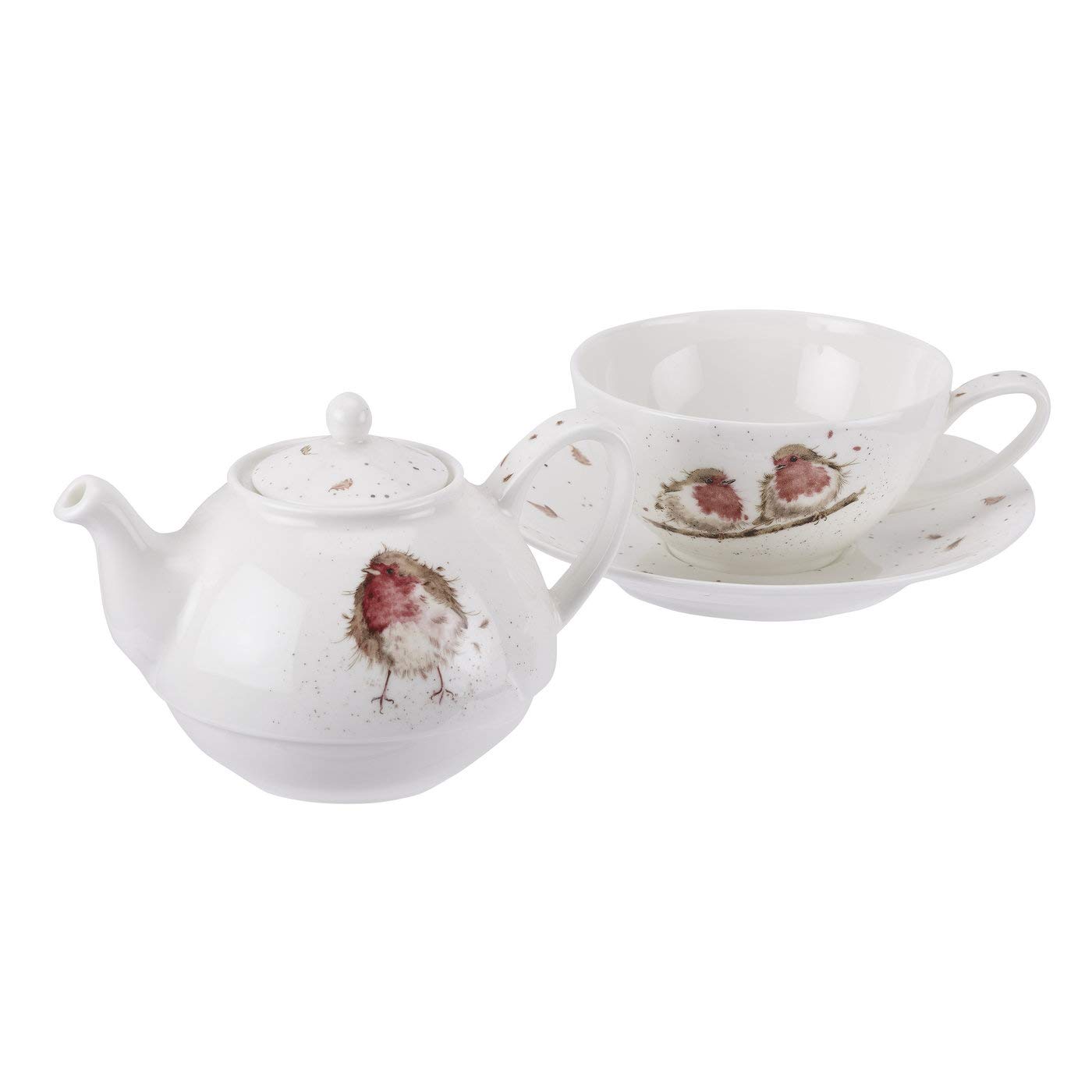 Portmeirion Dom i prezenty Wrendale herbata dla jednej osoby ze spodkiem (rudziki), porcelana kostna, wielokolorowa, 16,5 x 16,5 x 15 cm