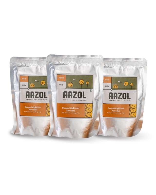 Aazol Devgad Alphonso Aam Ras: Pure Unsweetened Mango Pulp - 1.59L (530ml - Pack of 3) Pouch | NO Preservatives | NO Added Sugar | GI Tagged Alphonso Mangoes | Export Quality (B0DHCVS7DM) Amazon Price History, Amazon Price Tracker