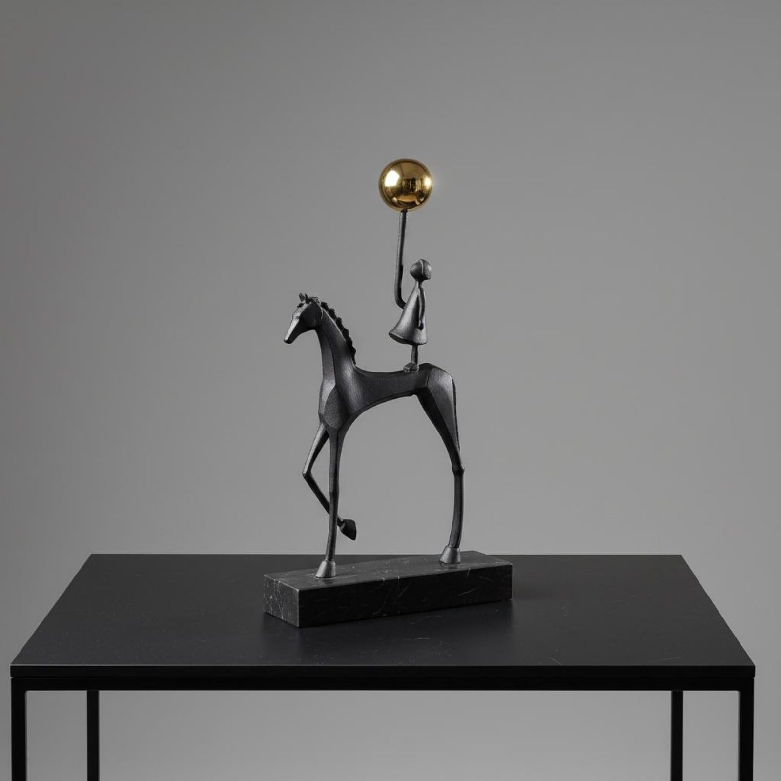 F Fityle Escultura Caballo Figura Ecuestre Estatua Ornamental Decorativo en Hierro Fundido con Base de Mármol Apariencia Moderna Acabado Metal Adecuada para