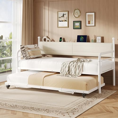 Einhomn Daybed with Trundle, Metal Twin Bed Frame with Upholstered