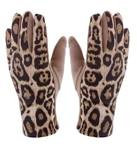 Vikodah Winter Finger Gloves for Women Leopard-Print Warm Touch-Screen Fleece Lined Glove for Women S/M