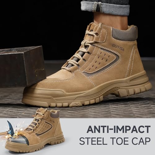 Image of Steel Toe Boots for Men Lightweight Work Boots for Men High Top Safety Boot with Kevlar Puncture-Resistant Midsole Comfortable Industrial Work Shoes Splash-Proof Botas De Trabajo para Hombre