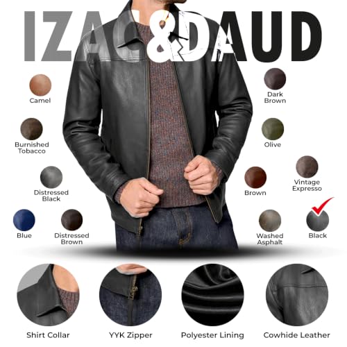 Image of Isaac & David Chicago Men's New Black /Brown Lambskin Leather Classic Open Bottom Jacket Motorcycle Vintage Racing Jacket