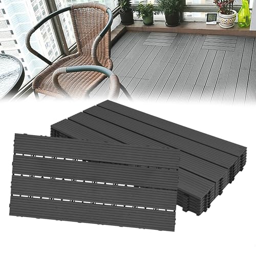 LARS360 WPC Baldosas de Madera, Terraza Baldosas, Jardín Baldosas de Baldosas de Suelo Baldosas para Balcón Decking Azulejos 30 x 60cm Tiles, para Porche Patios Jardin, Antracita, Set de 6(1 m²)
