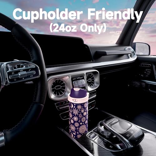 Image of 24 oz Insulated Water Bottle for Women: Meoky Stainless Steel Metal Water Bottle with 2-in-1 Straw and Spout Lid - Leak Proof, Cold for 24 Hours, Protective Silicone Base, BPA-Free for School, Arcana