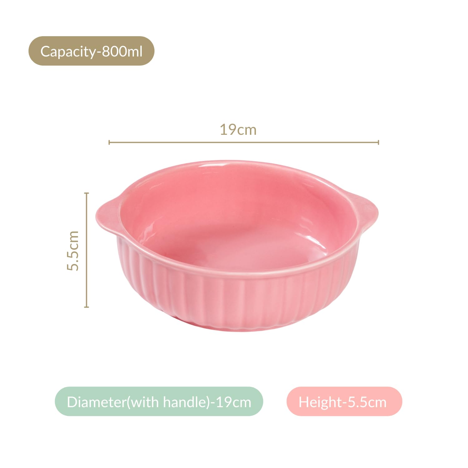 Nestasia Baby Pink Ceramic Baking & Serving Bowls Set of 2 | Durable, Lead Free, Ribbed Design, Microwave & Dishwasher Safe Perfect for Salads,Pasta,Snacks,Curry (800ml)