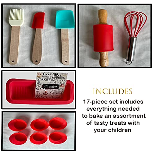 SASONS ® Kids Baking Set- 17PCS BAKEWARE Set for Boys and Girls Cupcake Moulds Cookies Baking Cups Pastry Brush Spatula Whisk Mixing Spoon Rolling PIN with 5 Recipe Cards - Image 5