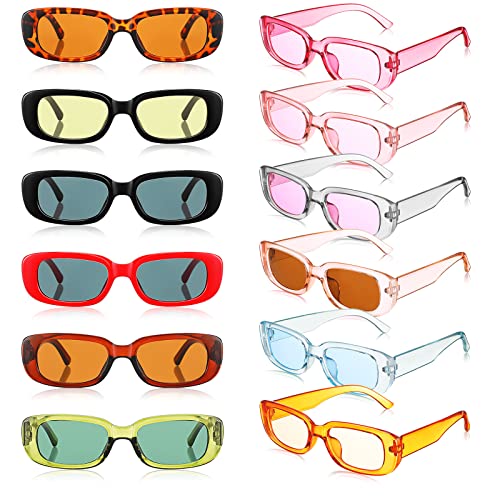 Fiada 12 Pares Gafas de Sol Rectangulares Pequeñas Retro Moda con Montura Cuadrada