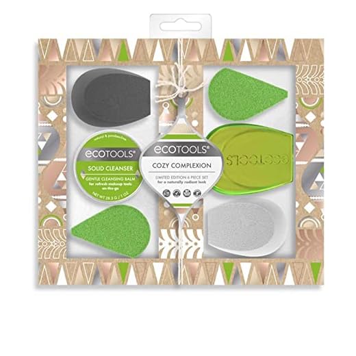 Ecotools Beauty Makeup Sponge Set, 4 Blenders, With Sponge and Brush Cleaner, Includes Travel Accessory Case
