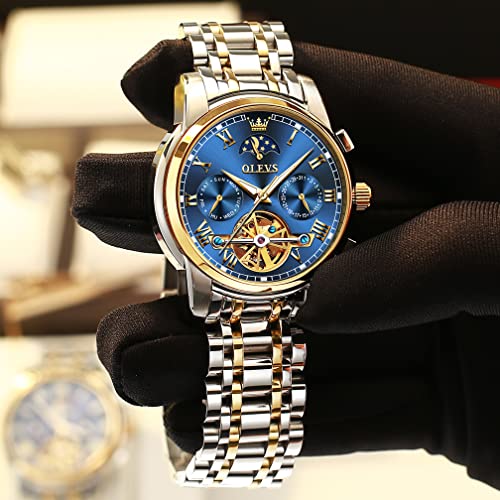 Image of OLEVS Mens Automatic Watches Skeleton Mechanical Self Winding Luxury Fashion Dress Wrist Watch Luminous Waterproof