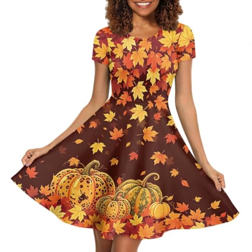 Image of HUGS IDEA Womens Puffy Swing Midi Dress Round Neck Short Sleeve Party A-Line Dresses