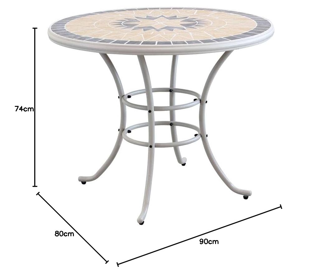 MAURY'S IL NUMERO UNO DEL RISPARMIO TAVOLO ROTONDO PERSE CON MOSAICO E BASE IN FERRO VERNICIATA A POLVERE 90 X H74CM