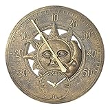 Die Wanduhr im Freien besteht hauptsächlich aus robustem und langlebigem Harzmaterial mit Bronze-Effekt für eine lange Lebensdauer