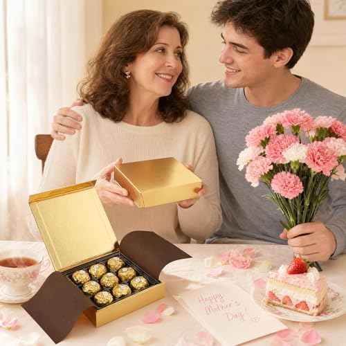 Image of 6 Truffle Boxes, Chocolates Boxes, Gold Truffle Gift Boxes Packaging with 9-Piece Plastics Tray, Magnetic Closure Lid 5.7x5.7x1.3 Inches