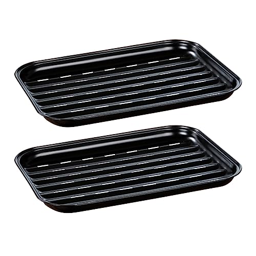 WENKO Grillschale Mod. Luca 2er Set, wiederverwendbar, mit Antihaft-Beschichtung für Fisch, Fleisch und Gemüse, hitzebeständig bis 220 °C, aus rostfreiem Edelstahl, 34,5 x 24,5 x 2,5 cm, Schwarz