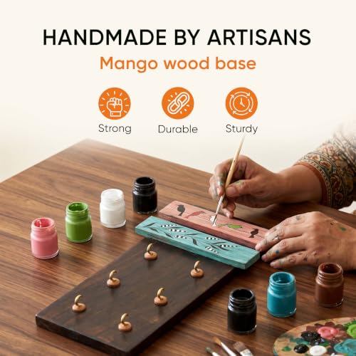Image of AAKRITI ART CREATIONS Key Holder, Melodic Wings Key Holder | Rustic Mango Wood Wall Organizer with 6 Hooks | New Home Gifts | Multifunctional Entryway Decor Item