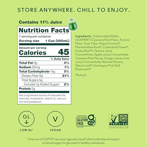 Image of OLIPOP Prebiotic Soda Pop, Ginger Ale, Pantry Pack Packed with Prebiotics, Fiber, and Botanicals, Gluten Free, GMO Free, 12oz (12-Cans) (Packaging May Vary)