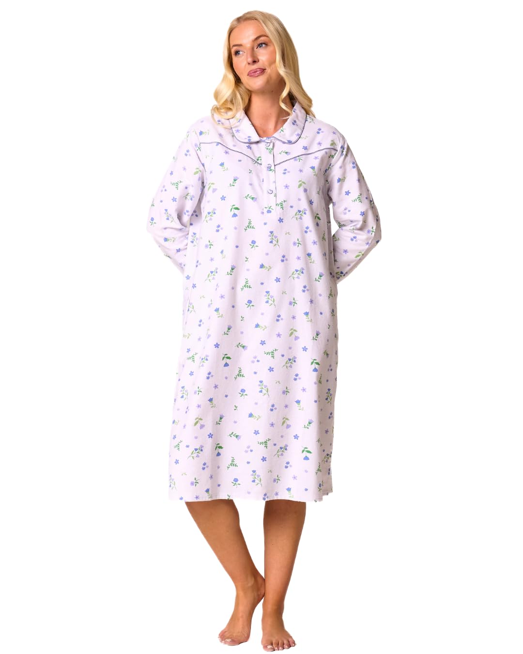 Suzy & Me Ladies 100% Brushed Cotton Winceyette Nightdress (BLUE DAISY, 24-26)