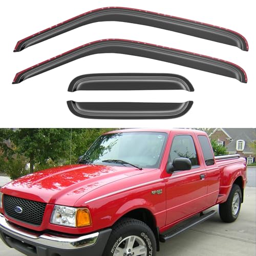 in-Channel Window Visors Rain Guards Shield for 1999-2011 Ford Ranger SuperCab, Window Vent Wind Deflectors Visors Shades for 1999-2008 Mazda B3000, 1999-2010 Mazda B4000 Extended Cab