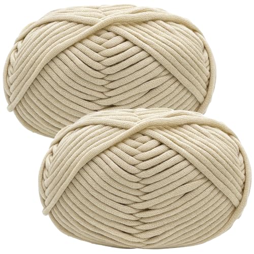 Häkelgarn Baumwolle Wolle zum Häkeln Chenille 2x50g Häkelwolle,Crochet Yarn Dickes Baumwoll-Nylon-Mischgarn Häkelgarn für Anfänger Beigefarbenes Garn